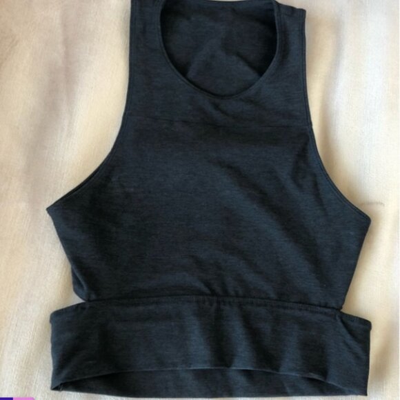 Outdoor Voices Slashback Long Line Crop Top | Dark Grey Charcoal | XS - Picture 2 of 4